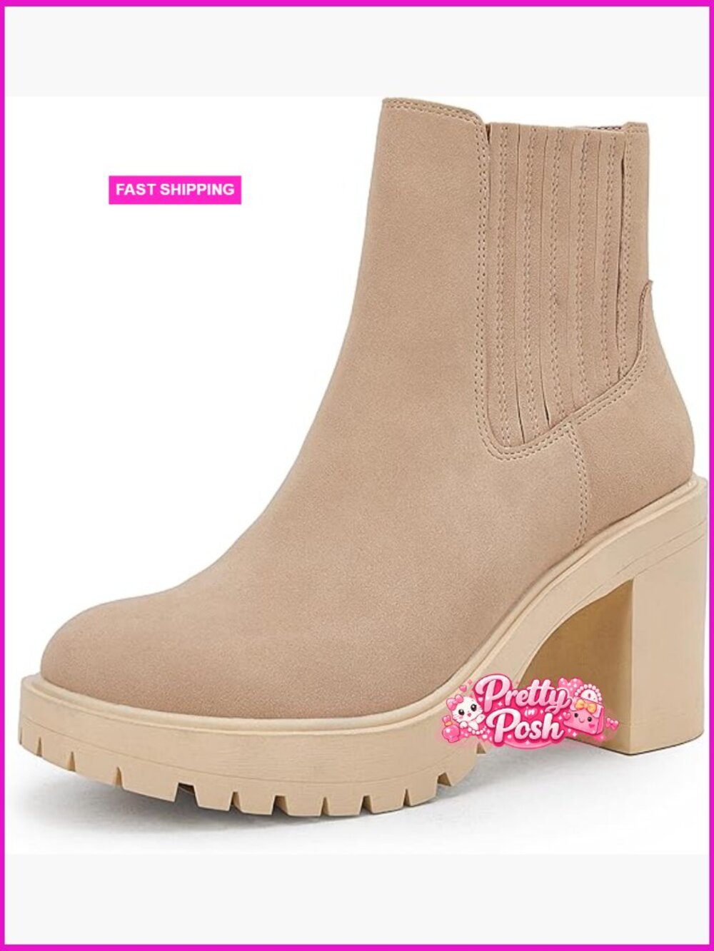 Platform Chelsea Ankle Boots Lug Sole Chunky Block Heel Slip On High Top